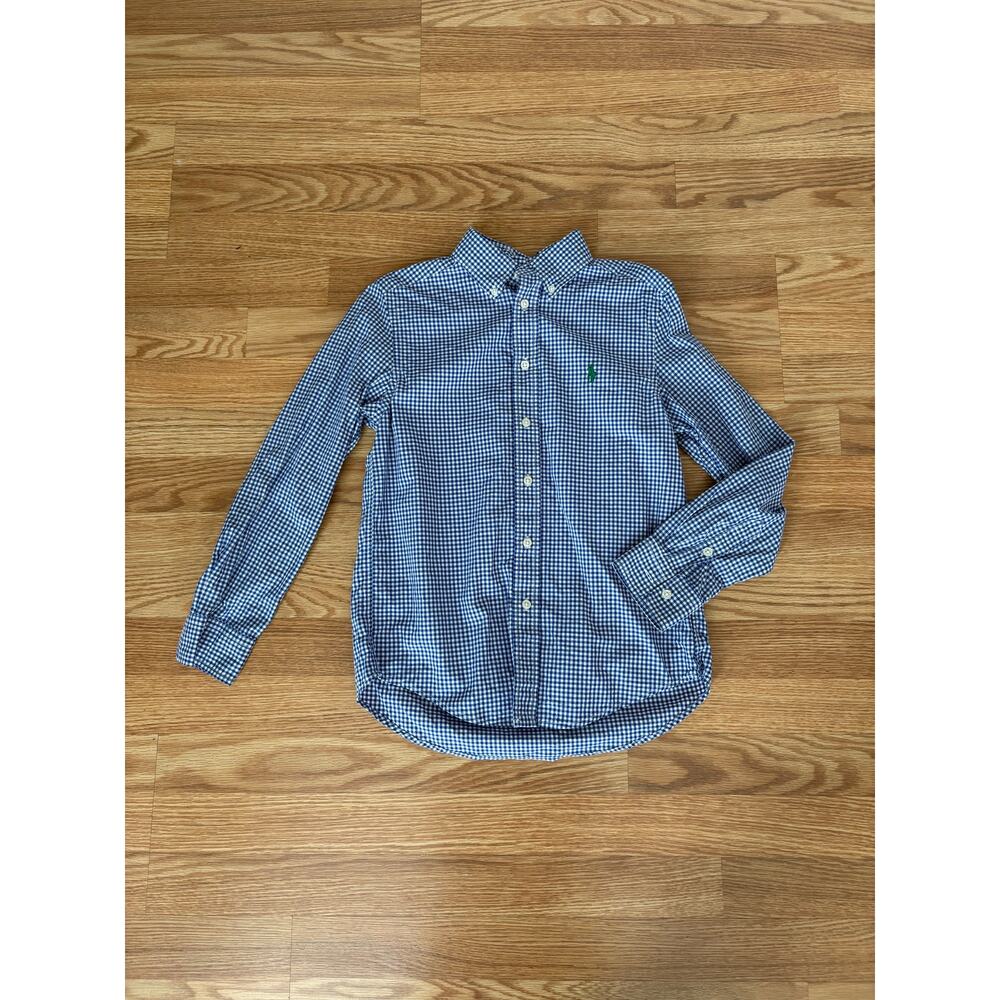 Ralph Lauren Boys Blue Gingham Long Sleeve Button Down Shirt Sz M 10-12